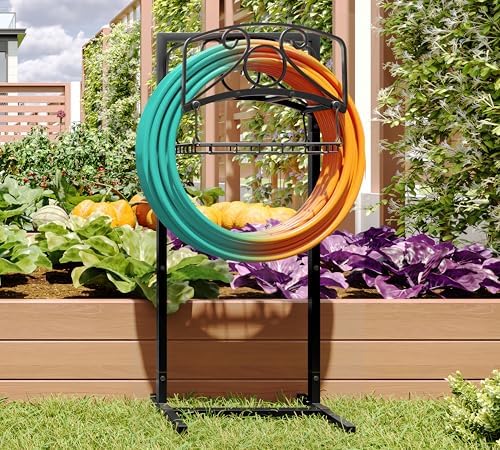 Fire Beauty Heavy-Duty Portable Garden Hose Holder with Storage Basket,80+ lbs Capacity,Holds 180ft Hose,Dual Support Rods & Rustproof Screws by FireBeauty