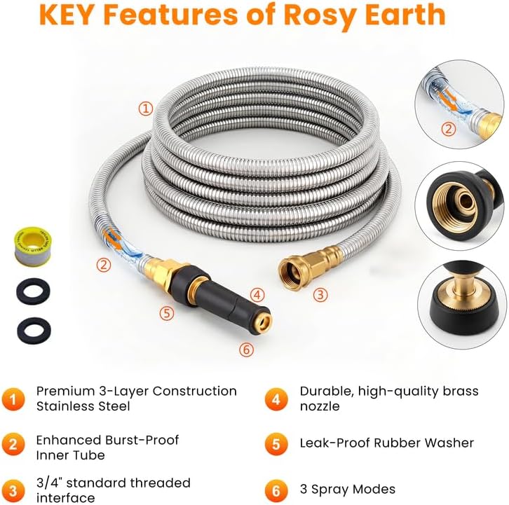 Rosy Earth 100 FT Garden Hose Expandable, 304 Stainless Steel Water Hose - Image 2