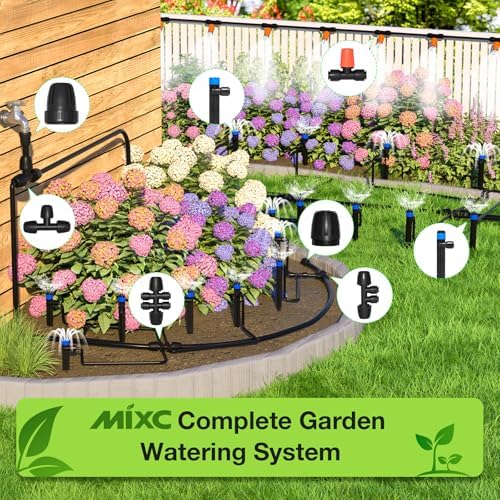 MIXC 300FT Drip Irrigation System Kit, Automatic Garden Misting Watering System with 100FT 1/2" & 200FT 1/4" Irrigation Tubing, Fitting, Adjustable Emitter for Greenhouse Lawn Raised Bed Potted Plant - Image 4