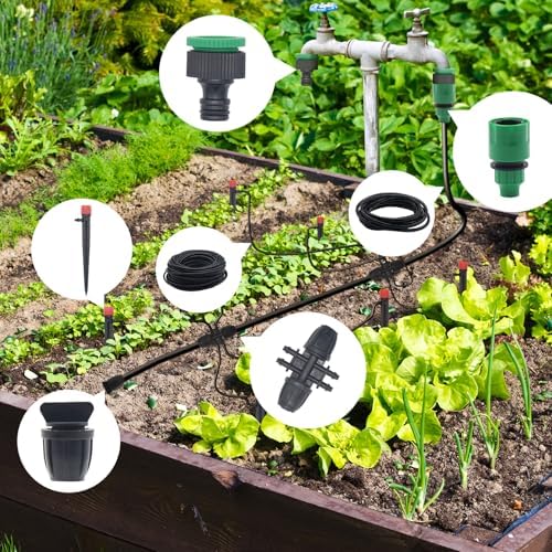 82FT Drip Irrigation System Automatic Micro Drip Kit with 1/2 and 1/4 inch Irrigation Tubing Hose Adjustable Nozzle Sparkle Garden Watering System for Flower, Potted Plants, Vegetable, Greenhouse - Image 2