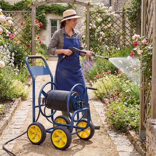 Goplus Garden Hose Reel Cart, 330ft 5/8" or 400ft 1/2" Large Capacity, Heavy-Duty Metal Hose Cart w/4 Wheels, Portable Water Hose Organizer for Outdoor Yard Planting Lawn - Image 2