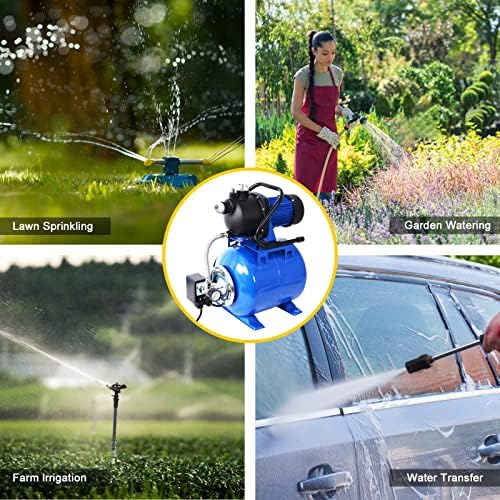 Shallow Well Pump 1.6 H P Water Pump with Pressure Tank 1000 GPH Irrigation Pump Stainless Steel Shallow Well Jet Pump 110V Water Pressure Booster Pump for Home (Blue) - Image 5