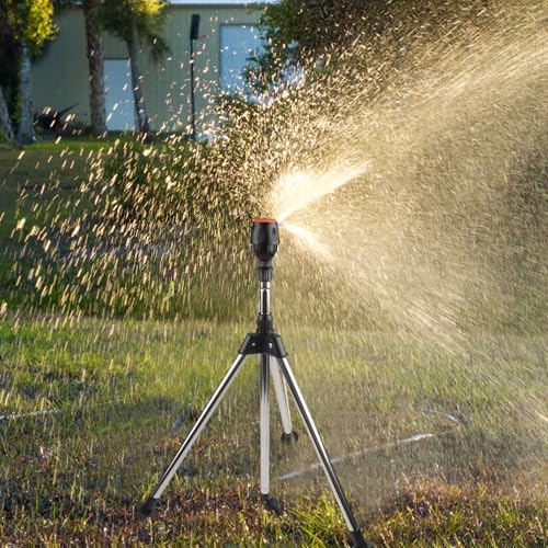 Rotating Tripod Sprinkler Stainless Steel Garden Automatic Rotary Irrigation System Adjustable 360 Degree Watering for Lawn Yard Greenhouse Large Area Silver Black - Image 7