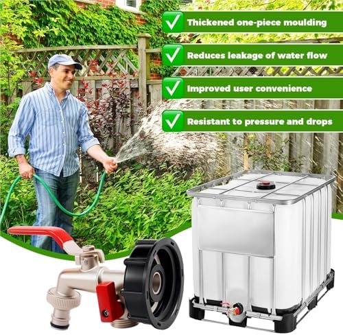 2pcs IBC Tote Adapter Tank Gooseneck 3/4 Inch Outlet Tap for 1000L Rainwater Garden Hose Shut Off Ball Valve - Image 5
