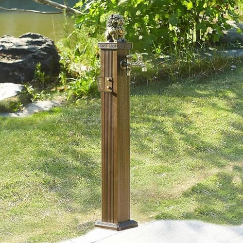 Outdoor Retro Post Faucet Freestanding Garden Hose Holder with Faucet & Spray Gun, Floor Mounted Water Tap for Irrigation Washing, Vertical Water Column Feature(Bronze Color,113cm/44.4in) by MDDKOP
