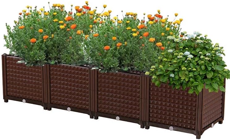 YSUEFIJO Raised Garden Bed Planter, Elevated Plastic Raised Garden Bed Planter Box, Planting Raised Container with Water Design & Drainage Holes, for Flower Vegetable Herbs by WELCOMETOYSUEFIJO