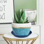 Ceramic Plant Saucer Tray 12 14 15 Inch Blue, 15" OD x12.25 ID x2.2 Deep Extra-Large Size Sturdy Heavy Duty Glazed Bevel Planter Drip Flower pots with Catch Basin for Indoor Outdoor Plants - Image 4