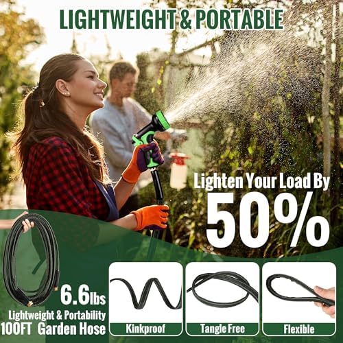 Garden Hose 100ft Flexible Water Hose Non-Expandable High Pressure Kink-Free Leakproof Durable Portable Lightweight Outdoor Yard Lawn Black Fabric Watering Hose with 3/4" Aluminum Fittings - Image 4