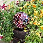 Sunnydaze Mosaic Glass Plant Watering Globe, Magenta Medley - Image 4