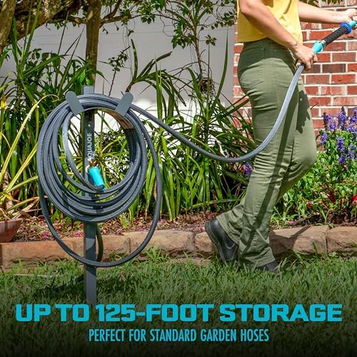 Aqua Joe SJ-SHSBB3LIH Garden Hose Stand with Brass Faucet and 3 ft Lead in Hose, Gray - Image 5