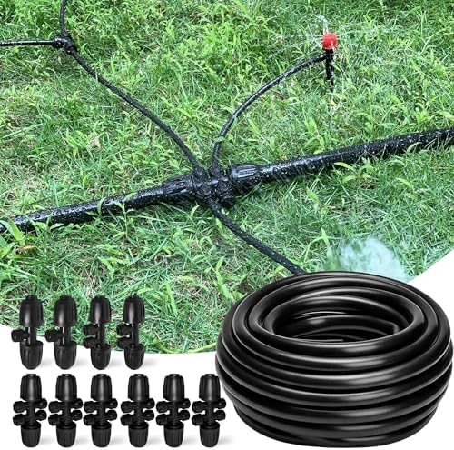 100FT 1/2 Inch Drip Irrigation Tubing with 10 Pack 1/2" to 1/4" Drip Irrigation Fittings, Drip Line Hose & Push-to-Fit 3-Way | 4-Way | 6-Way Splitter Connectors, for Drip Irrigation System by WelcometoSpalolen