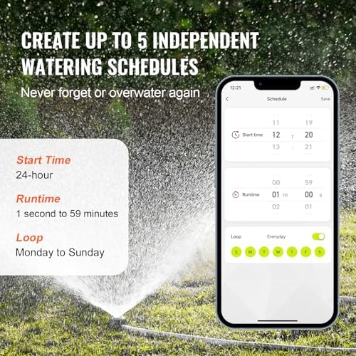 VEVOR Sprinkler Timer WiFi Water Timer, 2 Outlets, Smart Hose Faucet Water Timer with Brass Inlet, APP Remote Control via 2.4Ghz WiFi or Bluetooth, Voice Control, IPX6 for Garden, Yard Watering - Image 4
