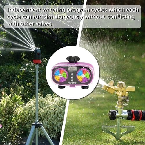AQUASTAR Two-Zone Hose Watering Timer (Purple), Automatic Irrigation for Lawn, Garden, Yard, Two Outlets - Image 3