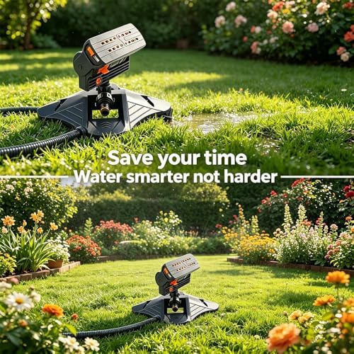 SakerPlus Adjustable Oscillating Sprinkler Wide Coverage, 96–3,000 Sq Ft Lawn Sprinkler with 4 Spray Patterns, Flow Control, Dual Filtration & Metal Connector for Yard, Garden & Grass Watering (1) - Image 3