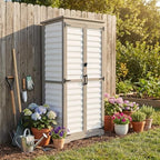 Tall Outdoor Storage Cabinet with Adjustable Shelves, White Plastic & Wood Storage Cabinets with Waterproof Roof, Lockable Doors, Outside Tool Shed for Garden,Patio, Backyard, Garage by MAGAZOOPET