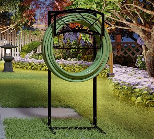 Fire Beauty Heavy-Duty Portable Garden Hose Holder with Storage Basket,80+ lbs Capacity, Modern Geometric Design, Holds 180ft 1/2" Hose,Dual Support Rods & Rustproof Screws - Image 6