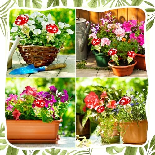 Weysat 4 Pack Glass Self Watering Globes for Indoor Plants Mushroom Watering Devices Bulbs Automatic Plant Waterer Balls Planter Spike for Garden Patio Outdoor Potted Flower Irrigation - Image 6