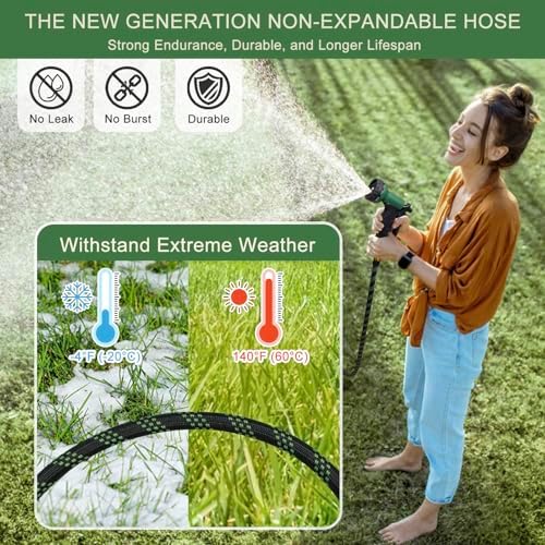 Garden Hose Non-Expandable 75 ft, Lightweight Flexible Water Hose with 10 Function Spray Nozzle, Outdoor Leak Proof, Kink-Free, Portable Hose for Yard, Lawn, Camper, High-Density Fabric, Black Green - Image 3
