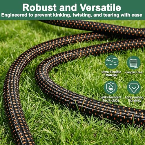 100FT Flexible Garden Hose & 10Modes Nozzle,Lightweight Water Hose,Kink-Free,All-Weather 3/4 in. Hose for RV,Boat,Car Wash,Garden,Yard,Camper,Outdoor NoneExpand (100Ft,Orange-Black) - Image 2