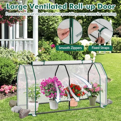 Happygrill Portable Mini Greenhouse with Roll-up Zipper Door & PE Cover - Image 7