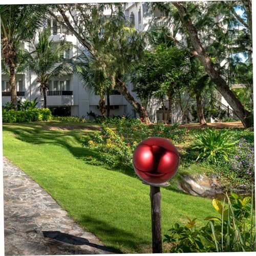 VICASKY Red Stainless Steel Gazing Globe Mirror Ball Outdoor Yard Decor - Image 3