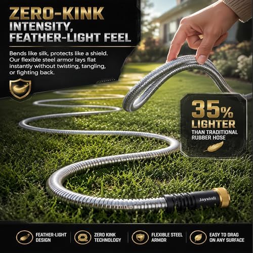 304 Stainless Steel Garden Hose 100 ft with 10-Function Spray Nozzle - Heavy Duty Metal Water Hose, Flexible & Kink Free Outdoor Hose, Dog Bite Proof Yard Hose for Outside, RV, Car Washing - Image 3
