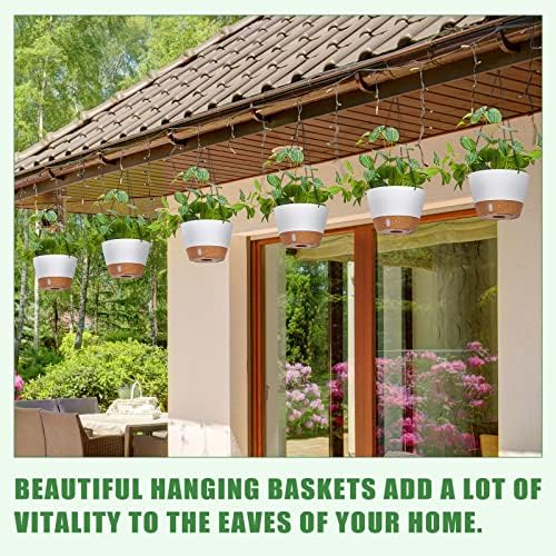 Amyhill 6 Pcs 8 Inch Hanging Planter for Indoor Plants Self Watering Hanging Pot Baskets with Drainage Hole Visible Water Level Tray with Hooks for Garden Outdoor(White) - Image 5