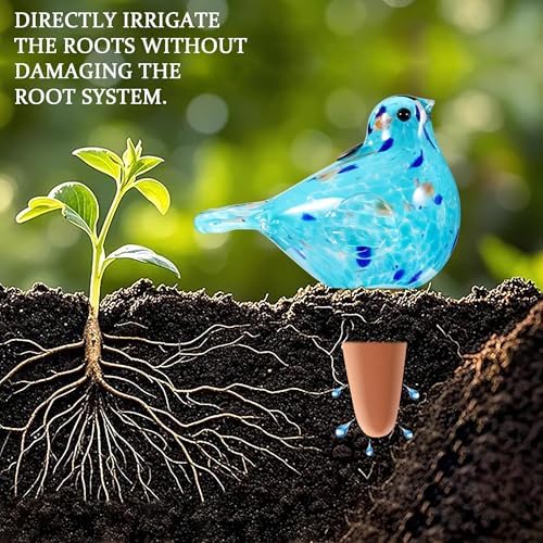 Plant Watering Globes, Bird Glass Self Watering Planter Insert - For Indoor & Outdoor Plants - Glass Plant Water Globes For Daily Use, Planter Spikes To Support Indoor & Outdoor Plant Health, Sky Bule - Image 5