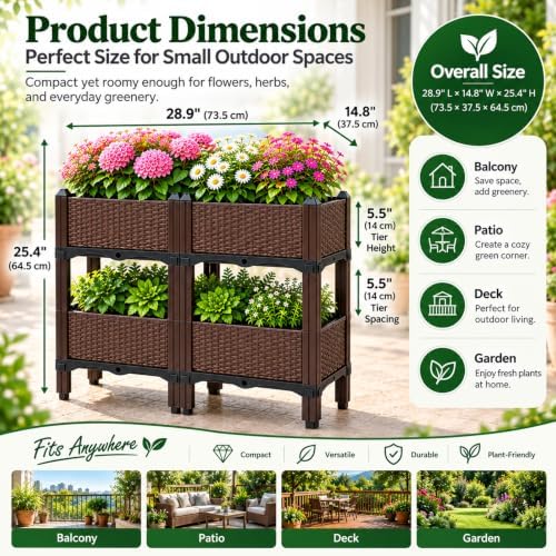 DYRABREST Set of 4 Raised Garden Bed Self-Watering Plastic Planter Box Stand with Legs, Sun and Frost Resistant Planter Outdoor Vegetable Growing Bed for Flower Herb Backyard, Patio, Balcony - Image 2