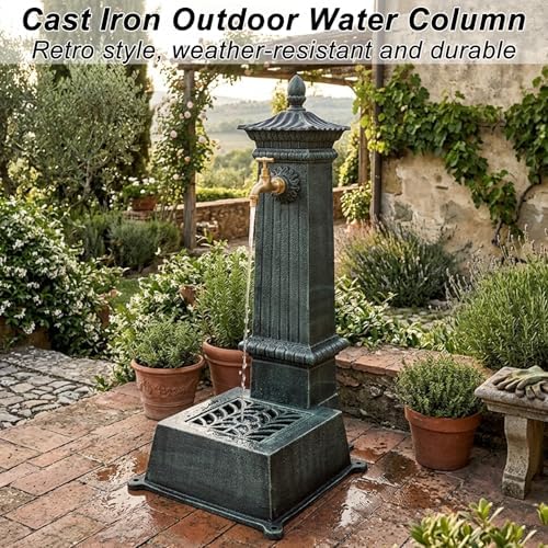 Outdoor Water Column with Brass Faucet, Cast Iron Freestanding Garden Faucet with Decorative Drainage Base for Watering, Rinsing - Image 3