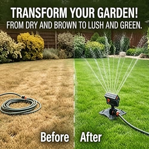 SakerPlus Adjustable Oscillating Sprinkler Wide Coverage, 96–3,000 Sq Ft Lawn Sprinkler with 4 Spray Patterns, Flow Control, Dual Filtration & Metal Connector for Yard, Garden & Grass Watering (3) - Image 5