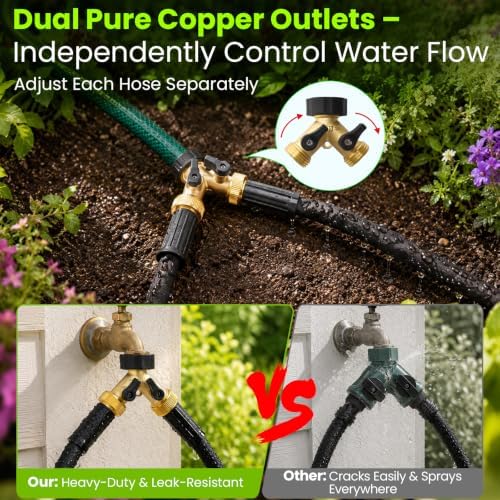 Bluepro Flat Soaker Hose, 200 ft, 4 x 50 ft Hoses with Brass Splitter - Image 3