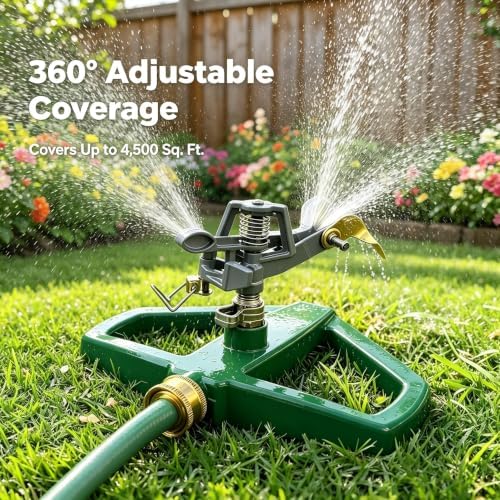Yard Sprinklers Pulsating Impact 360° Rotating Automatic Sprinkler for Yard with Metal Base Large Area Irrigation Sprinkle for Garden Covers Up to 4 500 Sq. Ft Lawn Sprinkler - Image 7