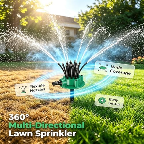 360 Degree Garden Automatic Multi Sprinkler,Irrigation Multi-Head Irrigation 12 Flexible Noodle Shape Oscillating Sprinkler,Rotating Design with Adjustable Water Flow,Large Area Coverage for Lawn - Image 3