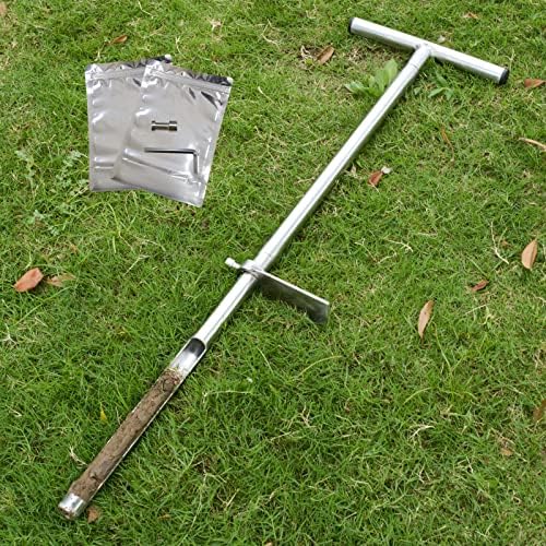 Soil Probe 35 Inch with 2 Bags, Straight Soil Sample Probe for Lawn House Plants, T-Handle Soil Sampler Probe Rod with Pedal, Stainless Steel Soil Test Kits Tool for Soil Sampling by Lichtund