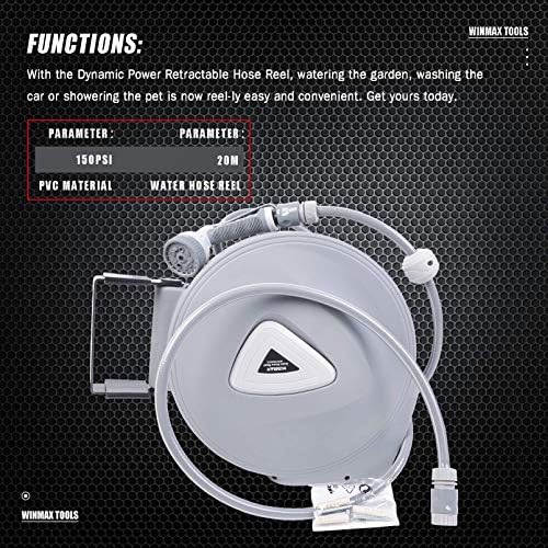 Retractable Garden Water Hose Reel Storage Gun Rewind Wall Mount 32Feet/65Feet/100Feet (65 Feet) - Image 2