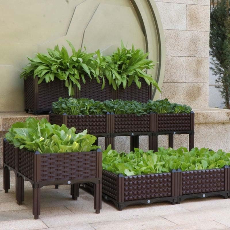 YSUEFIJO Raised Garden Bed Planter Box, Vegetable Flowers Planting Raised Container, Planter Box Indoor Rectangular, Planter Raised Beds W/Drainage Holes, for Outdoor Patio, Deck, Balcony - Image 2