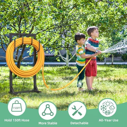 Garden Hose Holder Reel, Upgraded Metal Hose Reels Holds 150ft Hose with 4 Large hooks, Heavy Duty Freestanding Water Hose Holders, Detachable Hose Storage Hanger for Outside - Image 7