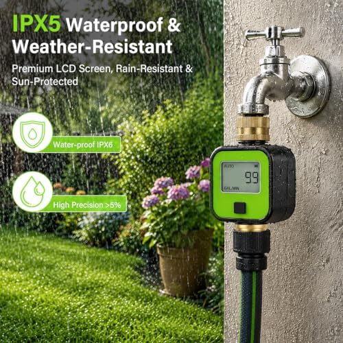 MIXC Sprinkler Hose with Holes 100FT + MIXC Water Flow Meter with Brass Inlet & Outlet, - Image 7