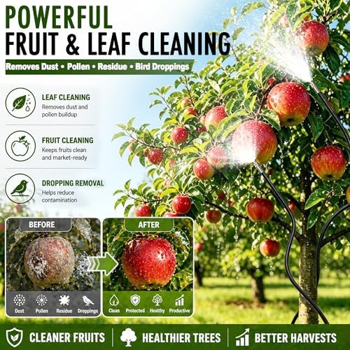 High-Flow Tree Irrigation System, 15FT 12mm Hose & 2Pcs 6.5FT Adjustable Nozzles, for Tree Roots & Canopies Irrigation, Leaf & Fruit Cleaning, Ideal for Fruit Trees & Ornamental Trees - Image 3