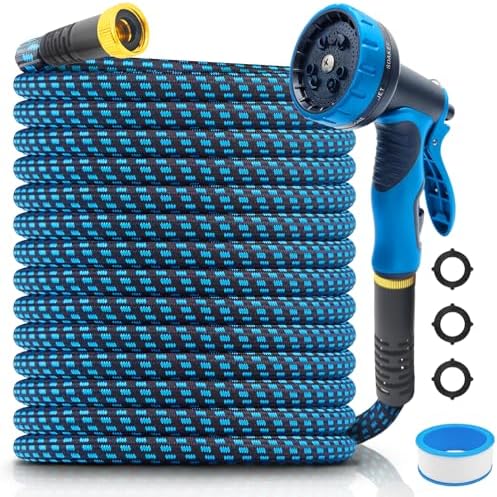 Garden Hose 50ft, Non-Expanding Water Hose Ultra Lightweight, Kink-Free Flexible Hose with 10-Pattern Nozzle, Durable & Abrasion Resistant Outdoor Hose for Yard, Lawn, Marine, RV, and Car Wash (50 FT) by Unknown