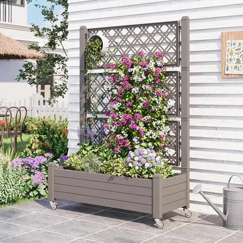 Fancyango Raised Garden Bed with Wheels 61.2" H -Medium Gray - Image 5