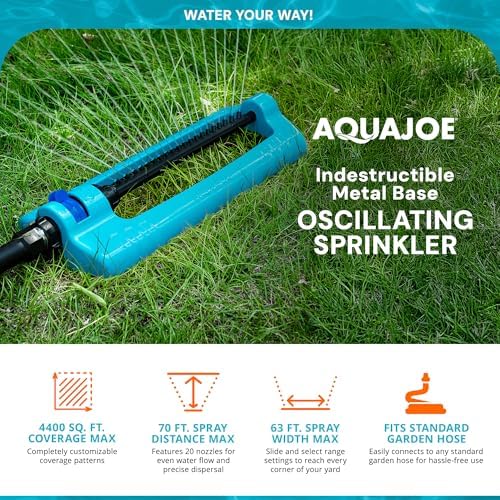 Aqua Joe Oscillating Sprinkler with Metal Ground Spike, Adjustable Spray Position Irrigator for 4400 Sq Ft Coverage Compatible with Garden Hoses - Image 3