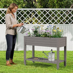 33.7" Tall Raised Garden Bed with Wheels, Divisible Resin Planter Box with Drainage Gauge & Storage Shelf, Herb Planter for Garden Patio Backyard, Medium Gray (33.7" h) - Image 3