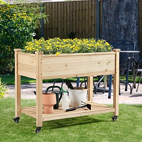 Yaheetech Raised Garden Bed with Wheels 42x23x33in Wooden Planter Box - Image 2