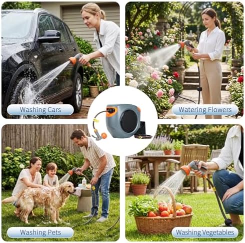 Retractable Garden Hose Reel 100FT - 1/2" Mesh PVC, 10-design Nozzle, Wall Mounted, Auto Slow Retraction & Adjustable Length - Ideal for Outdoor, Patio, Farm Watering - Image 5