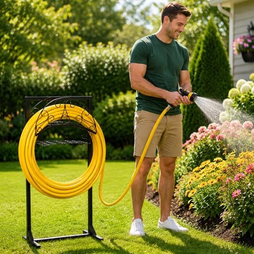Garden Water Hose Holder - Waterhose Stand for Outside Freestanding, Heavy Duty 5-Spikes Free Standing Hose Hanger Rack Organizer with Storage Basket Holds 160ft Water Pipe for Yard Lawn - Image 6