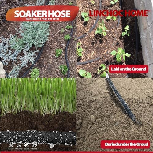 Soaker Hose 100FT 1/2 Inch with Solid Brass Connectors & Garden Stakes Kit, Flexible Leakproof Irrigation System for Garden, Lawn & Landscape - Image 7