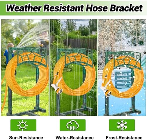 Garden Hose Holder, Heavy Duty Metal Water Hose Holders Hose Stand with 5 Spikes, Freestanding Hose Storage Rack Hose Hanger Holds 150ft Hose for Outside Yard Lawn Garden Decor (Retro Green) - Image 4