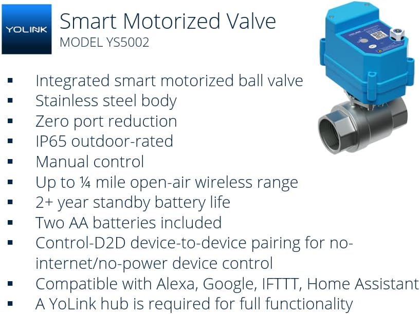 YoLink LoRa Smart Water Leak Protection System, Including 3/4" Commercial Grade Smart Motorized Stainless Steel Valve, (3) Water Leak Sensors, Hub: Up to 1/4-Mile Range, IFTTT, Alexa, Home Assistant - Image 2